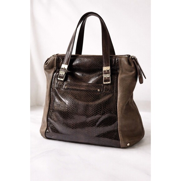 b. makowsky Handbags - B. Makowsky Brown Animal Print Satchel with Silver Zipper Accents for Women